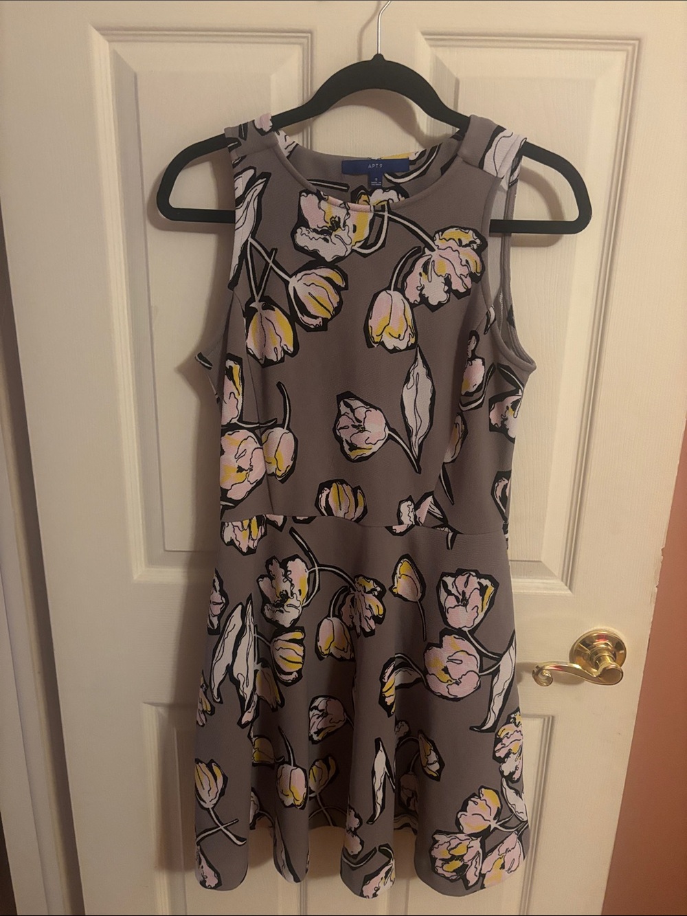 Apt. 9 Gray Floral Mini Dress with Pink & Yellow Blooms